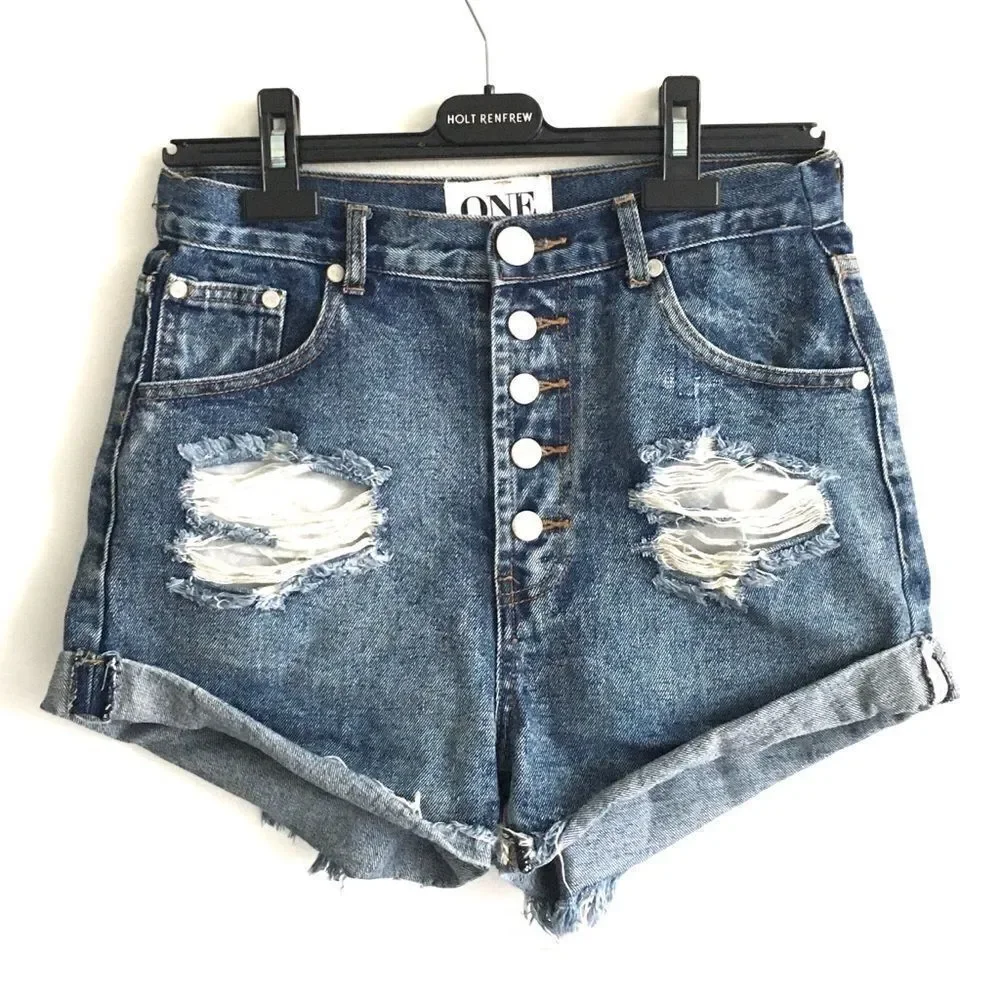 ONE TEASPOON Outlaws Distressed Denim Jean Shorts Blue 26